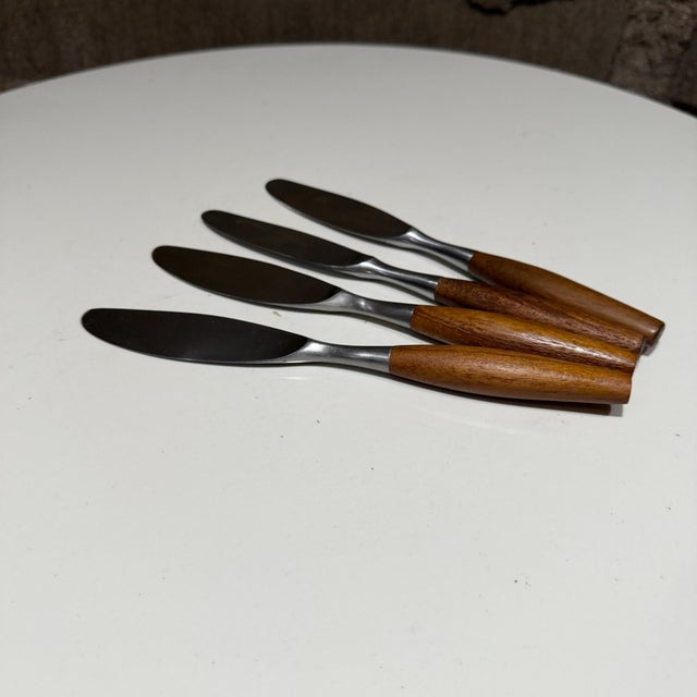 Mid-Century Modern Set (4) Mid-Century Modern Teak Steak Knives Dansk Fjord Jens Quistgaard Ihq For Sale - Image 3 of 7