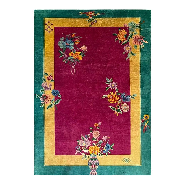 Antique Art Deco Chinese Rug 6' X 8'8" For Sale