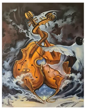 Vadim Kovalev, Muddle, Composition with Violins and Seagull, 2014, Oil on Canvas