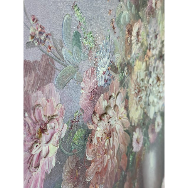 Mid-Century P. Keeling Large Impasto Floral Oil Painting in Ornate Frame, 43" X 31.5" For Sale - Image 9 of 12