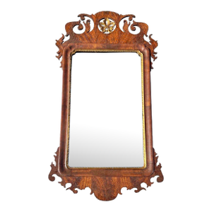 Mid 20th Century Chippendale Antique Style Mahogany Mirror With Carved Crest