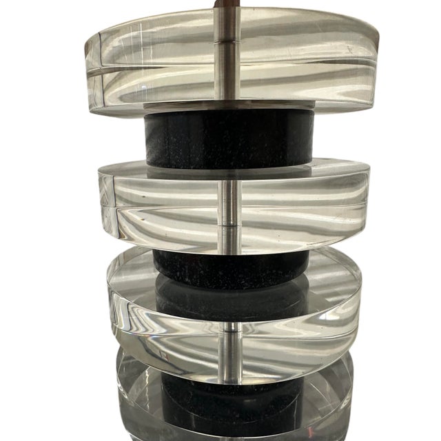 1980s 1980s Mid Century Monumental Stacked Lucite Lamp in the Style of Karl Springer Shade For Sale - Image 5 of 12