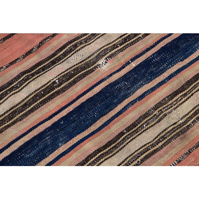 Peach Vintage Kilim Handmade Flatweave Striped Wool Runner For Sale In New York - Image 6 of 10