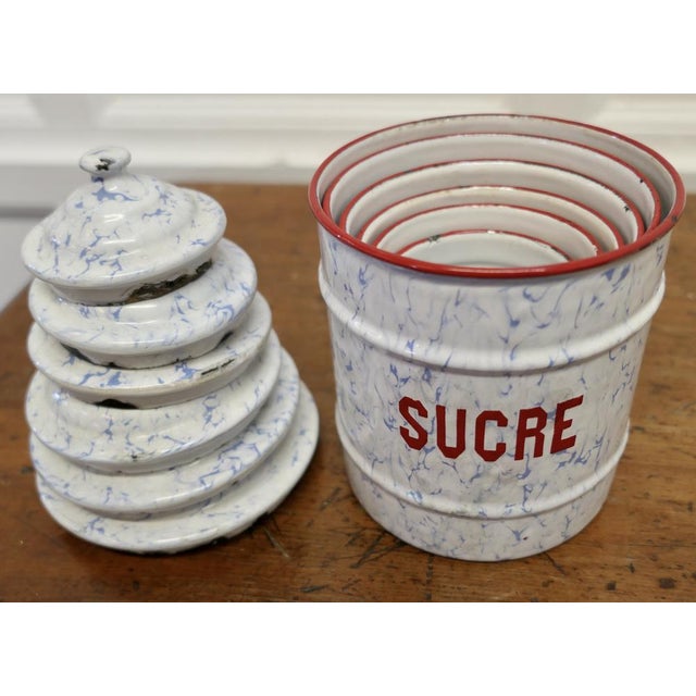 French Enamel Food Canisters, 1890s, Set of 12 For Sale - Image 3 of 9