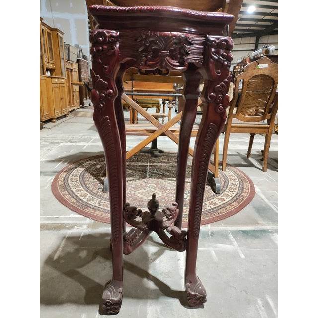Asian Late 19th Century Carved Mahogany Marble-Top Accent / Side Table For Sale - Image 3 of 7