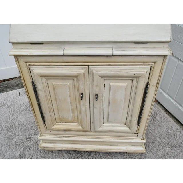 Slant Front Secretary Desk 1970s Venetian Style Distressed White For Sale - Image 9 of 12