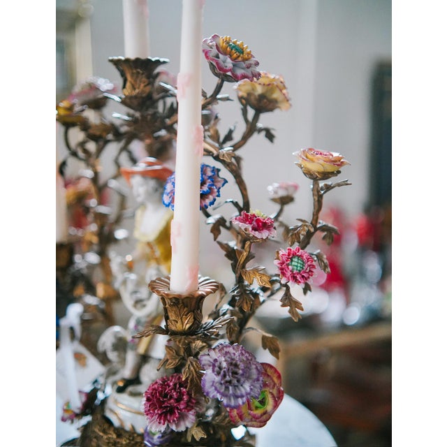 French Rococo Bronze and Porcelain Sheperdess Candleabra For Sale In Memphis - Image 6 of 8