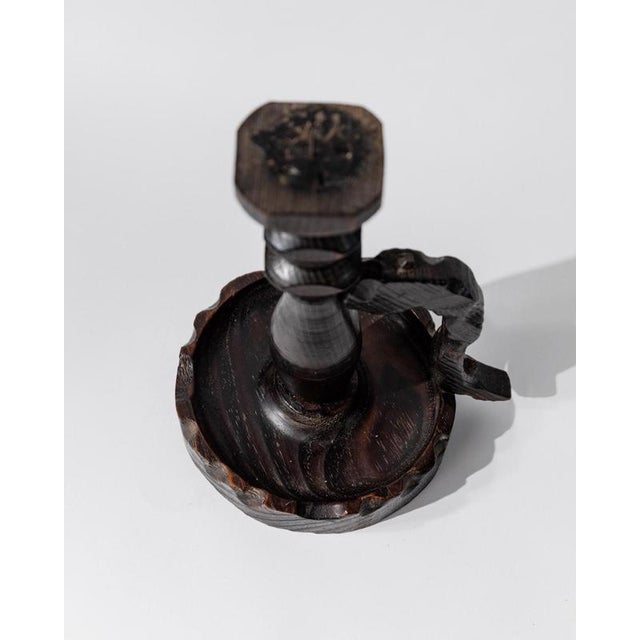 Brown Vintage Italian Brutalist Handcarved Dark Wood Candleholder, 1960s For Sale - Image 8 of 11
