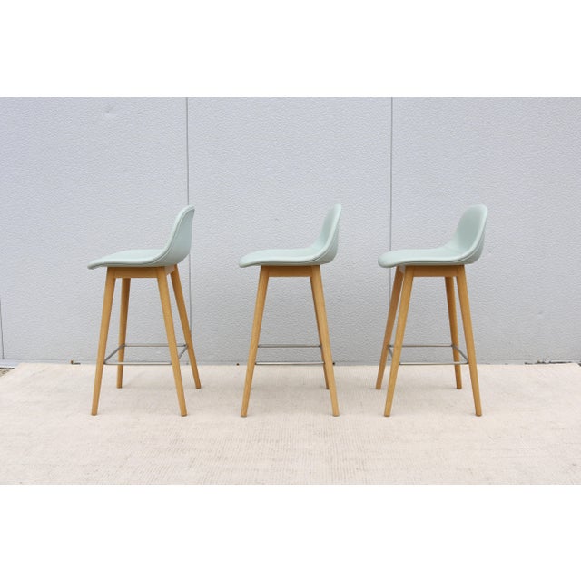 Danish Iskos-Berlin for Muuto Leather Fiber Counter Stools Wood Base - Set of 3 For Sale - Image 11 of 18