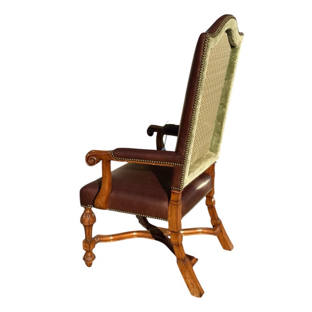 1990s 18th C Style French Mahogany Brown Leather Arm Chair For Sale - Image 5 of 5