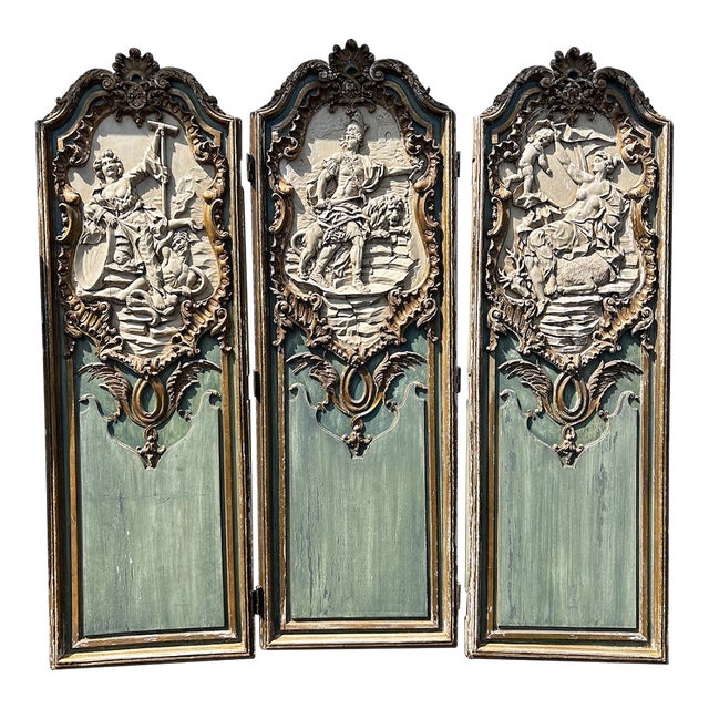Louis XVI Hand Carved 3 Panel French Folding Screen For Sale