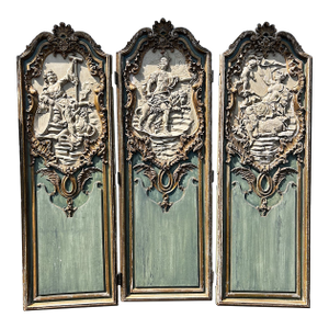 Louis XVI Hand Carved 3 Panel French Folding Screen