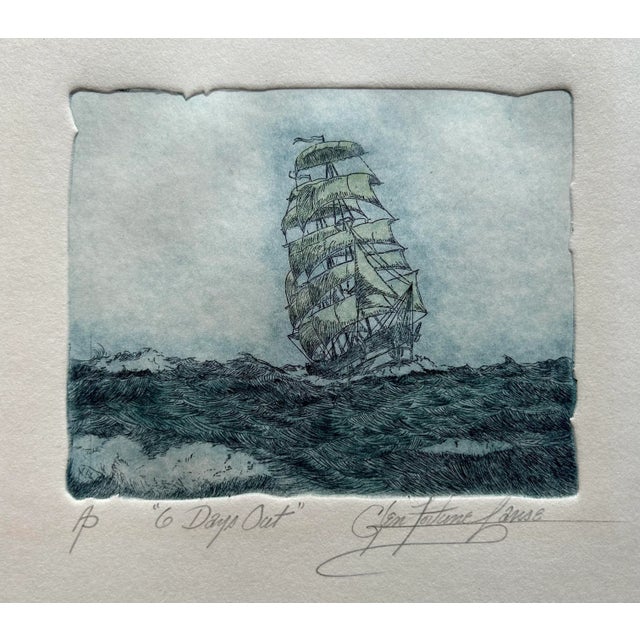 Beautiful original, artists proof, hand colored, etching of a clipper ship on the ocean by listed artist Glen Fortune...