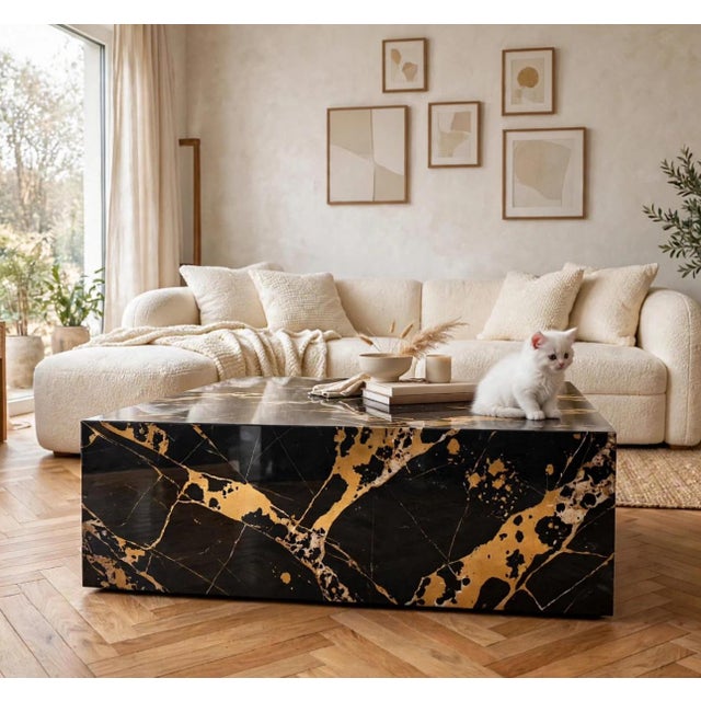 Contemporary Marble Coffee Table in Nero Portoro Marble by Andrea Grasso For Sale - Image 3 of 7