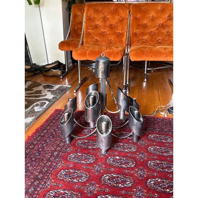 1960s 1960s Italian Brutalist Marcello Fantoni Iron Mid Century Chandelier For Sale - Image 5 of 6
