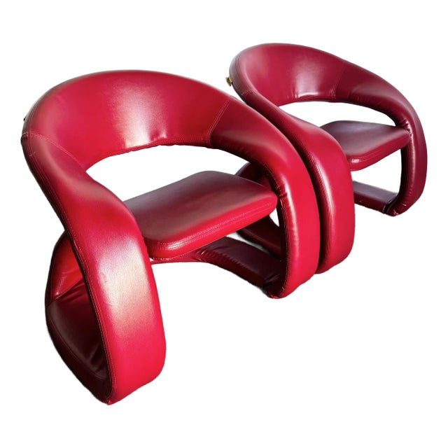 Postmodern Sculptural Red Tongue Lounge Chairs - A Pair For Sale
