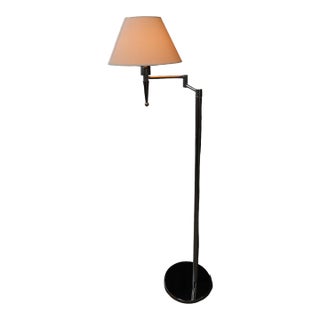 Chrome Casella Floor Lamp With Swinging Arm and Empire Lampshade For Sale