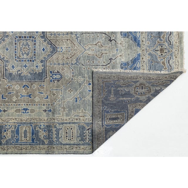 Modern Modern Hand-Knotted Oushak Style Area Rug in Slate Grey & Cobalt Blue Wool 9x12 For Sale - Image 3 of 12