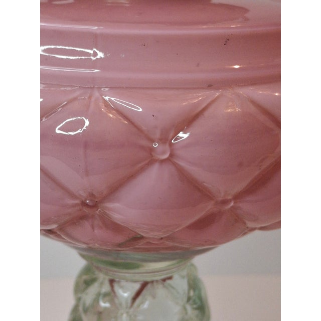 Rare Pair Antique Consolidated Pink & Blue Cased Glass Florette Stand Lamps P&A For Sale - Image 11 of 18