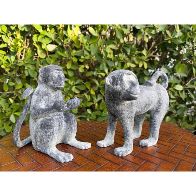 Mid-Century Modern Vintage Cast Bronze Monkey Sculptures, 7.25”, Pair For Sale - Image 3 of 12