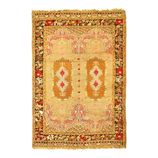 1930s Fine Hand Knotted Antique Turkish Oushak For Sale
