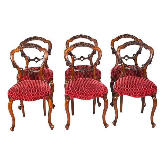 Antique Victorian Walnut Cabriole Dining Chairs, 1800s, Set of 6 For Sale