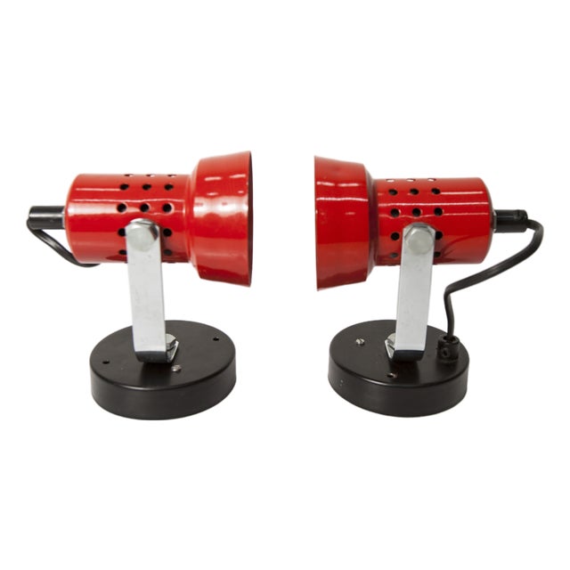 Red and Black Wall Lights, 1970s, Set of 2 For Sale