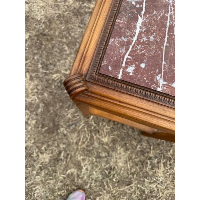 1940s Vintage French Art Deco Solid Walnut Marble Top Coffee Table or Side Table For Sale - Image 9 of 14