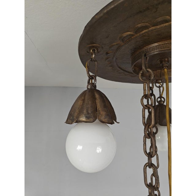Brown Art Nouveau Pendant Light in Wrought Iron, France, 1900 For Sale - Image 8 of 11
