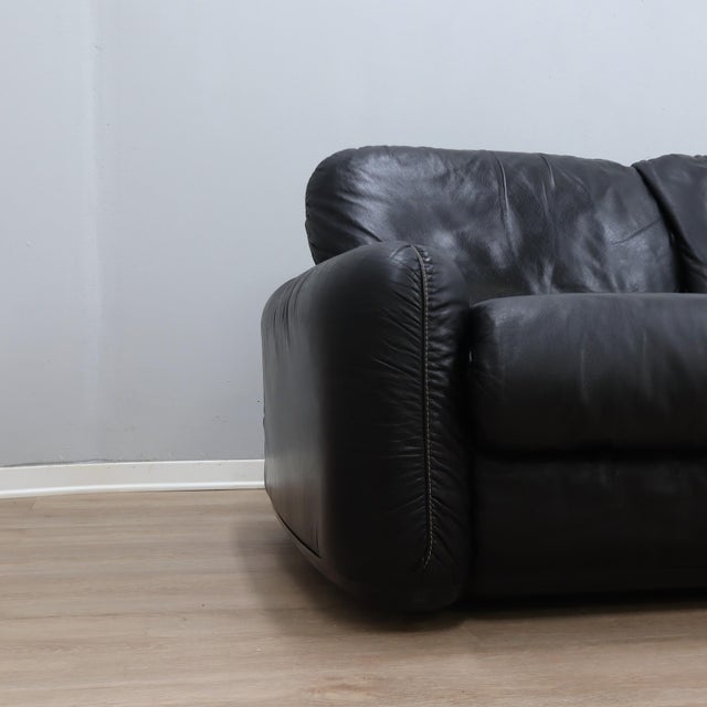 Vintage Black Leather Sofa, 1970s For Sale - Image 11 of 14
