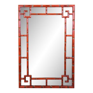 Faux Bamboo Greek Key Red and Gold Mirror For Sale