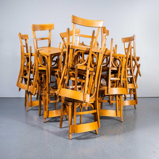 1950's Baumann Bentwood Honey Oak Bistro Dining Chair - Single Bar Back - Set Of Six Classic beech bistro chair made in...