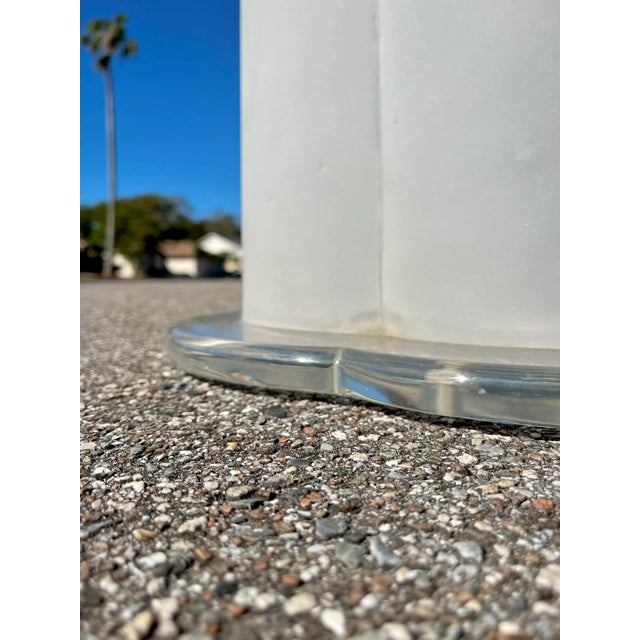 Transparent Modern Mushroom Side Table With Lighted Lucite Base + Round Stone Top For Sale - Image 8 of 12