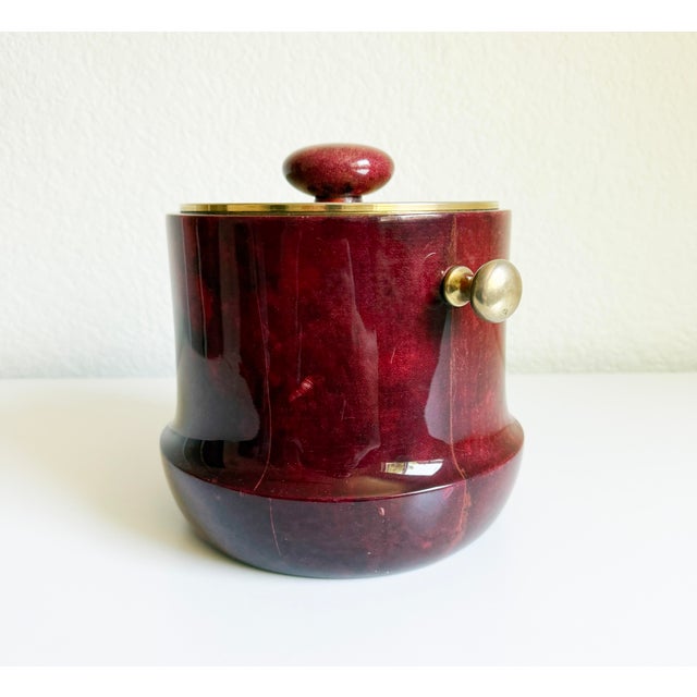1960s Aldo Tura Oxblood Lacquered Goat Skin Ice Bucket, Italy, 1960s For Sale - Image 5 of 16