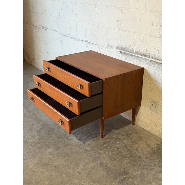 Brown Teak 3 Drawer Dresser Chest on Tapered Legs Danish Mid-Century Modern 1960s For Sale - Image 8 of 12