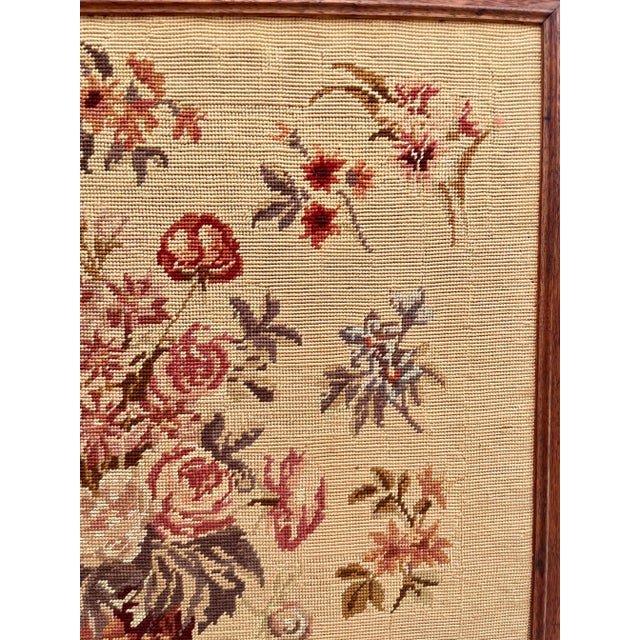 Wood Antique Wood Fireplace Screen With Needlepoint Embroidery For Sale - Image 7 of 12
