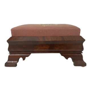 Late 18th Century Large Antique Empire Needlepoint Mahogany Footstool Ottoman For Sale