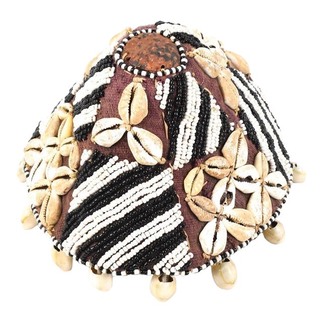 Early 20th Century Kuba Beaded Noble's Hat with Cowrie Shells For Sale