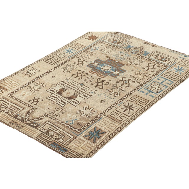 Rug & Kilim Antique Russian Kazak Rug, Beige-Brown With Geometric Medallions - Rug & Kilim For Sale - Image 4 of 7