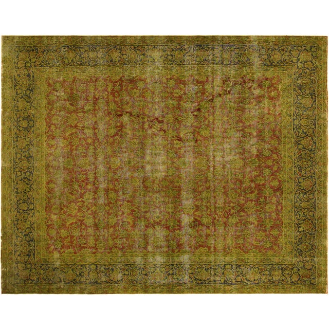 Shabby Chic No Pile Persian Rust/Blue Wool Rug - 9'9'' X 12'8'' For Sale - Image 9 of 10