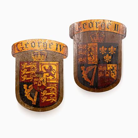 Antique English Hand-Painted King George II and King George IV Heraldic Shields, 18th Century, Set of 2 For Sale - Image 17 of 17