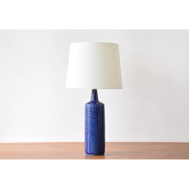 Danish Table Lamp with Cobalt Blue Glaze and Lampshade from Palshus, 1960s For Sale - Image 10 of 10