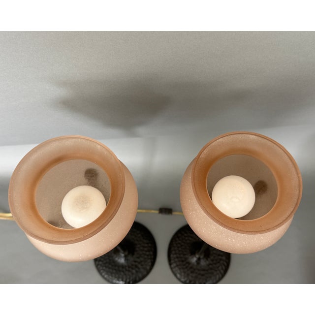 Vintage Torchiere Torch Light Vase Shaped Amber Beaux Arts Mission Style Table Lamps - A Pair For Sale - Image 13 of 16