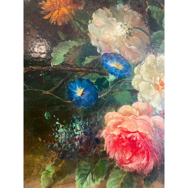 Textile 1910s Great Still Life Floral Oil on Canvas Painting, Framed For Sale - Image 7 of 8