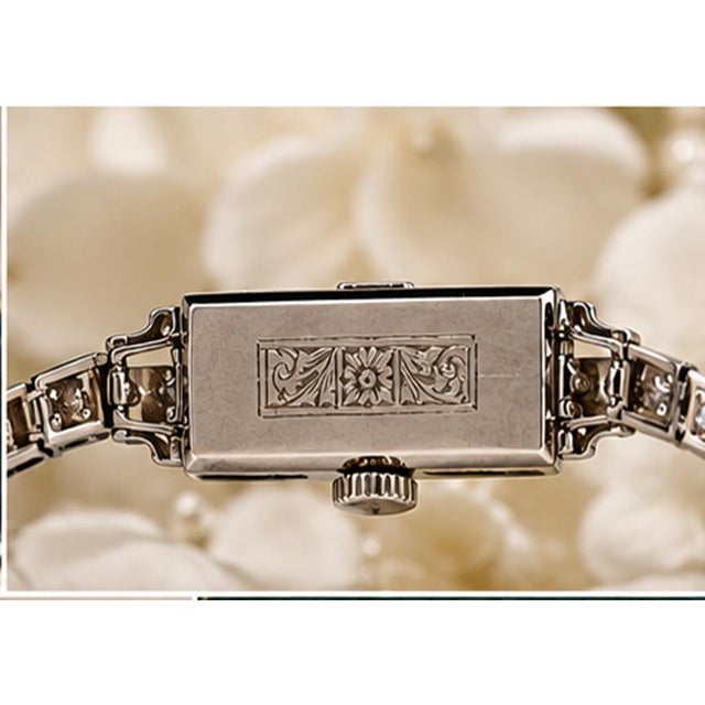 1920s Art Deco 1920's 14k White Gold Diamond Watch For Sale - Image 5 of 7