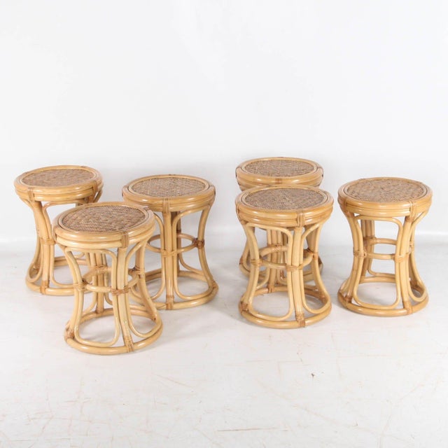 Rattan Stools, 1980s, Set of 6 For Sale - Image 10 of 11