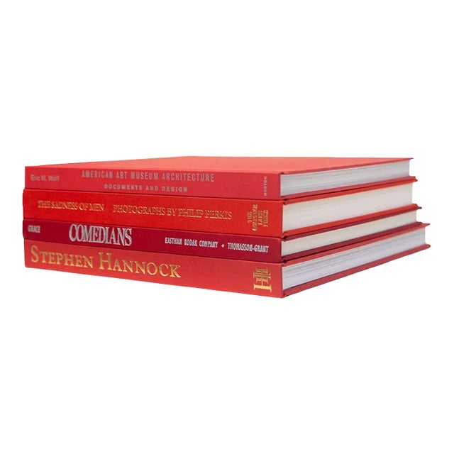 Decorative Books - Orchard Coffee Table Stack - 4 Red Books For Sale