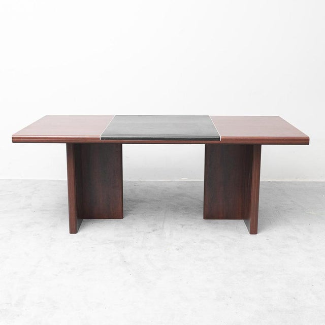 Wooden and Eco-Leather Desk Table, 1970s For Sale - Image 6 of 11