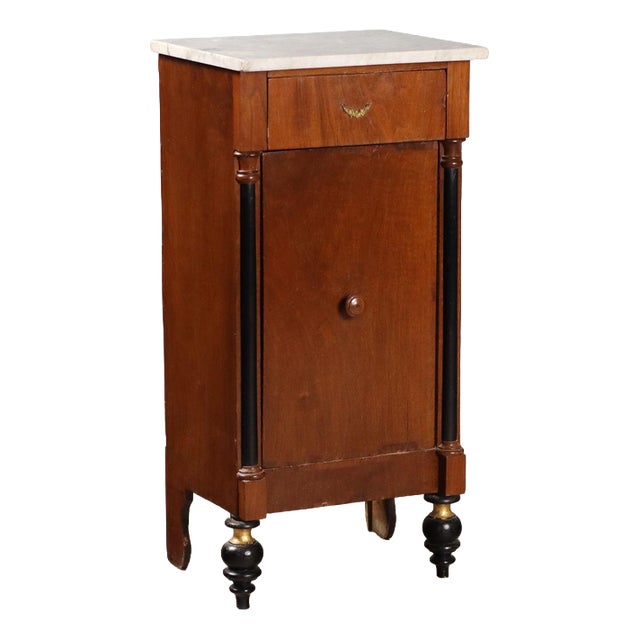 Antique Mahogany Bedside Table with Marble Top, Italy, 19th Century For Sale