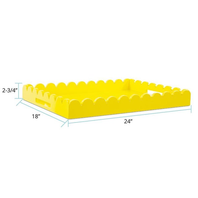 Wood Rectangular Scalloped Riviera Tray - Yellow For Sale - Image 7 of 10